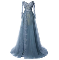 Evening Dress Sleeve, A-Line/Princess Tulle Long Sleeves Sweetheart 2024 Prom Dresses