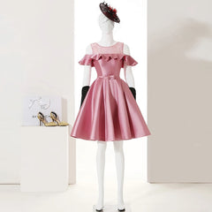 Bridesmaid Dress Satin, Pink Short Girls Cute Short Prom Dresses