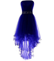 Bridesmaids Dresses Mismatched Fall, Sparkly Strapless Short A Line Ruyal Blue And Purple Tulle Lace Up Homecoming Dresses
