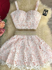Bridesmaid Dresses Shops, Adorable Two Piece A Line Lace Short Short Homecoming Dresses