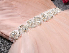 Bridesmaids Dress Shopping, Strapless Blush Pink Tulle Short With Sash Sweet 16 Cute Prom Dresses