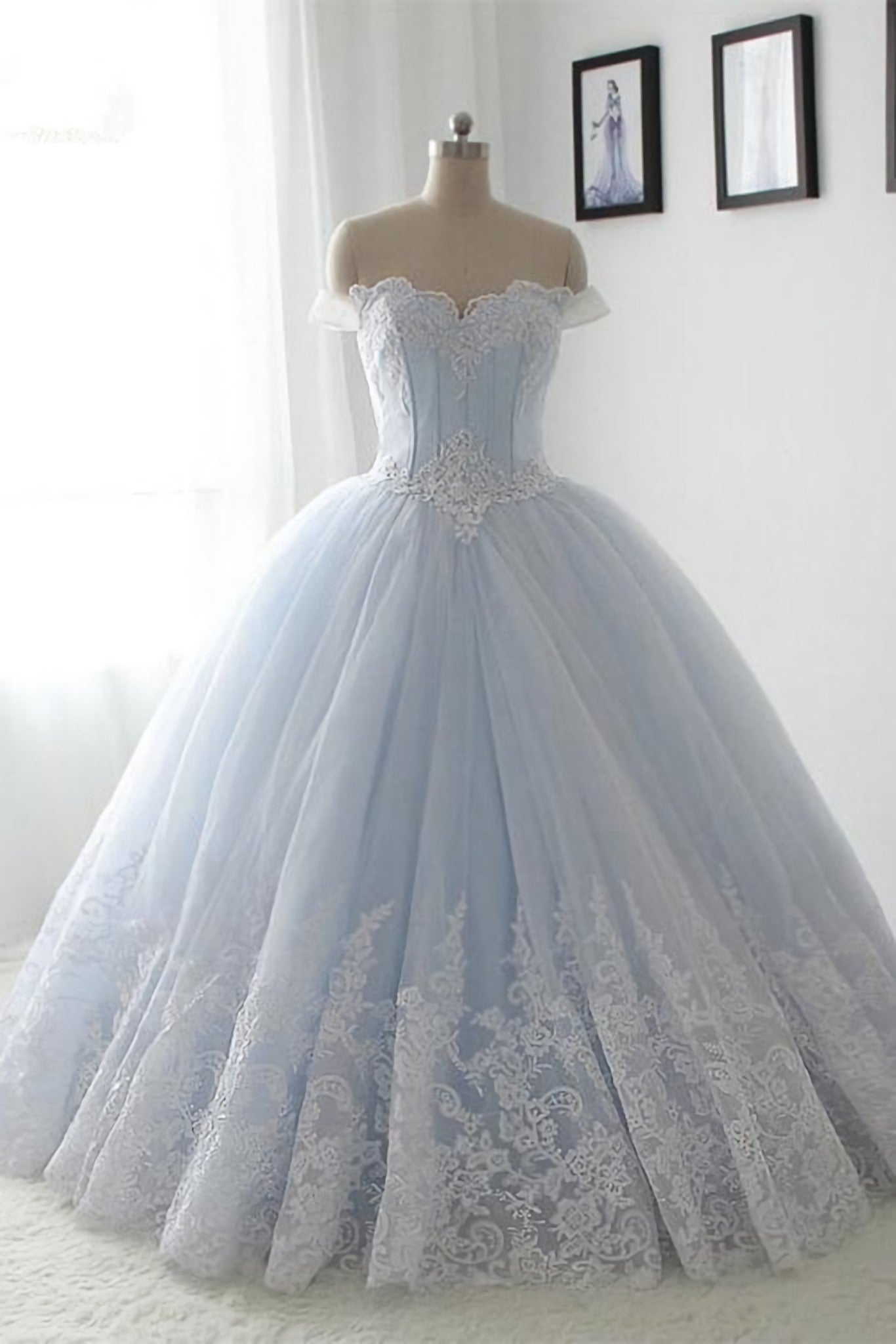 Bridesmaides Dresses Green, Light Blue Lace Sweetheart A Line Long Princess Prom Dresses