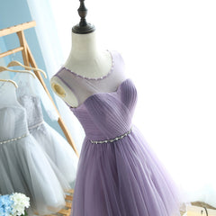 Bridesmaide Dresses Fall, Elegant A Line Round Neck Purple Tulle Short Prom Dresses