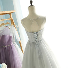 Bridesmaid Dress Fall, Elegant A Line Round Neck Purple Tulle Short Prom Dresses