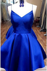 Bridesmaid Dress Chiffon, Royal Blue Short Cute Fashion Homecoming Dresses