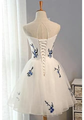 Bridesmaids Dresses Spring, Cheap A Line Short White Tulle Sleeveless Summer For Girls Prom Dresses