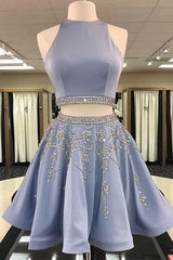 Bridesmaids Dresses On Sale, Stylish Two Piece A Line Jewel Sleeveless Short With Beading Prom Dresses