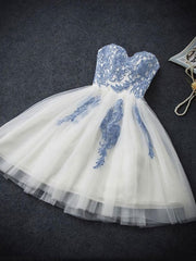 Bridesmaid Dress Stylee, A Line Strapless Cute Sweetheart Short Ivory Hoco Short Prom Dresses