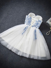 Bridesmaid Dress Style, A Line Strapless Cute Sweetheart Short Ivory Hoco Short Prom Dresses