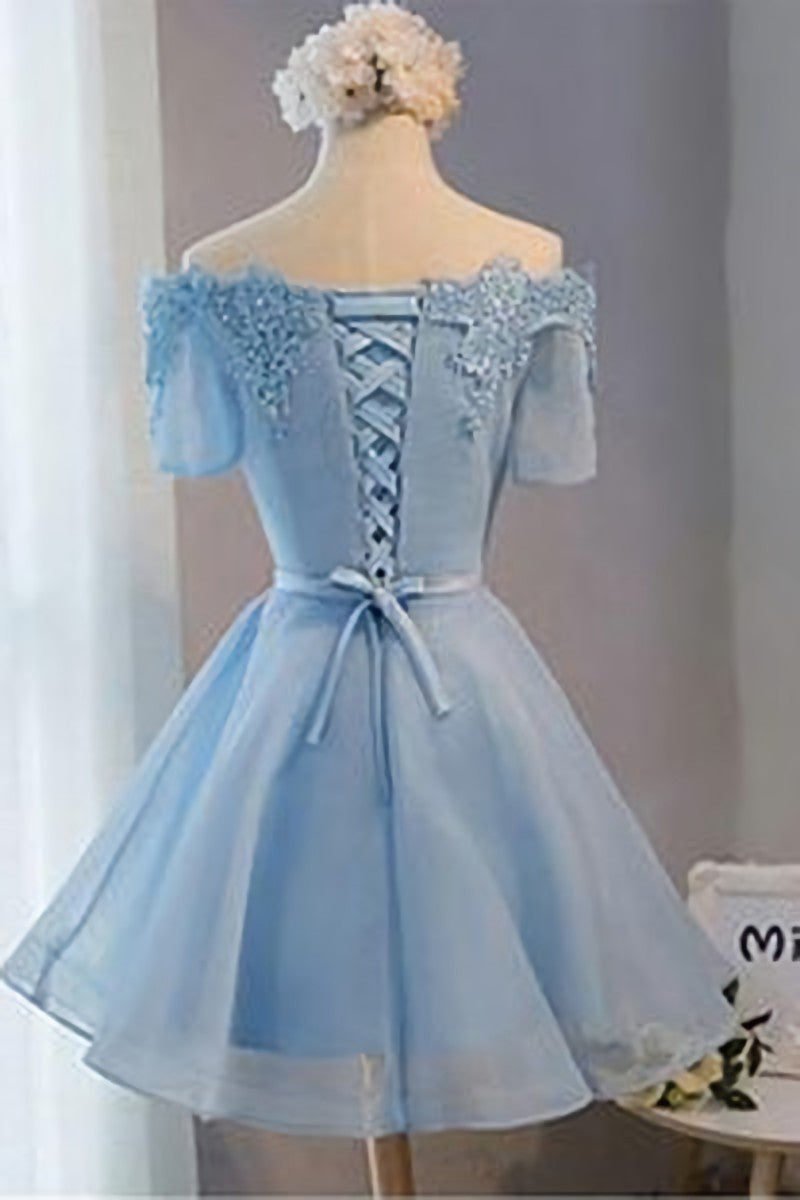 Bridesmaid Dresses Mismatch, A Line Off Shoulder Short Light Blue Prom Dresses