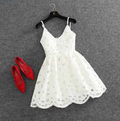 Bridesmaid Dresses Neutral, Cute White Lace Short Lace Spaghetti Straps Prom Dresses
