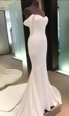 Bridesmaid Dress Inspo, Off Shoulder Backless White Cheap Mermaid Long Spandex Prom Dresses