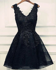 Dress To Wear To A Wedding, black v neck beading homecoming dresses v neck  short prom dresses sleeveless short lace appliques layers cocktail dresses