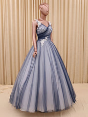 Bridesmaid Dress Color Palette, Charming A Line V Neck Navy Blue Princess Tulle Prom Dresses