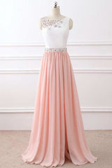 Bridesmaid Dress Under 117, Chic A Line Chiffon Pink Beading Long Sleeveless Prom Dresses