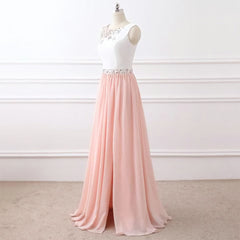 Bridesmaids Dress Under 117, Chic A Line Chiffon Pink Beading Long Sleeveless Prom Dresses