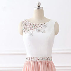 Bridesmaid Dresses Different Color, Chic A Line Chiffon Pink Beading Long Sleeveless Prom Dresses
