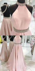 Homecomeing Dresses Short, Unique Prom Dress, Pink A Line Long Prom Dress, Backless Pink Evening Dresses