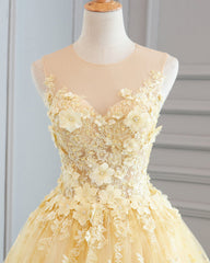 Bridesmaid Dresses Trends, Yellow Lace Customize Long A Line Senior Halter Prom Dresses