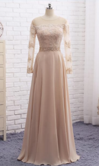 Party Dresses For Ladies 2034, Long sleeve champagne Evening Dresses