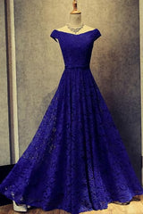 Bridesmaid Dress Custom, Royal Blue Lace Long Off Shoulder Prom Dresses