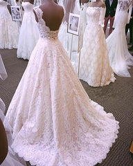 Wedding Dress Styles 2024, Vintage Cap Sleeves Open Back Lace 2024 White Wedding Dresses