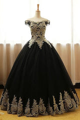 Bridesmaid Dresses Cheap, Black Appliques Long Black Prom Dresses
