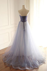 Bridesmaids Dresses Long, Stylish A Line Strapless Tulle Long With Beading Prom Dresses