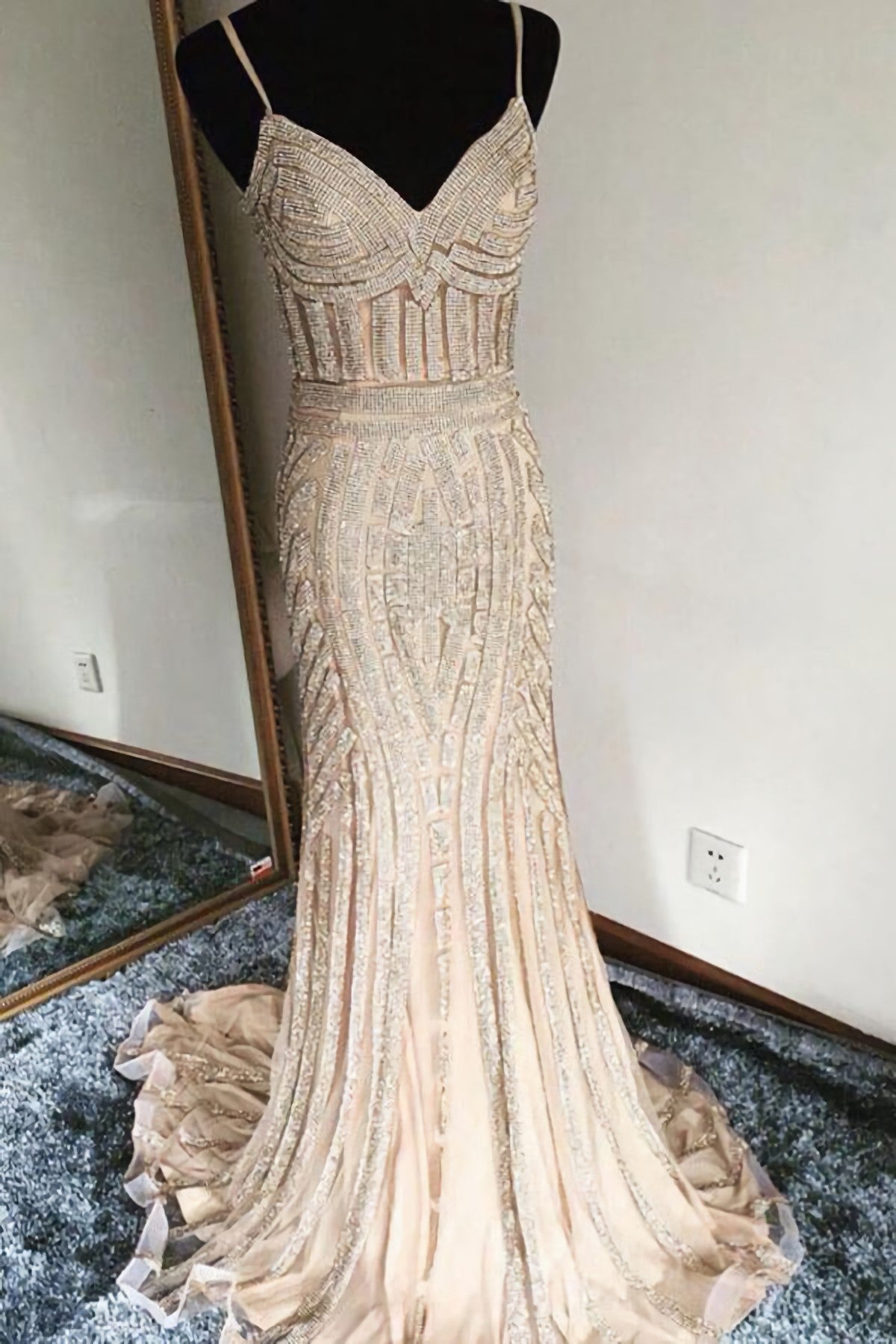 Bridesmaid Dress Styles, Luxurious Mermaid Spaghetti Straps V Neck Sparkly Prom Dresses