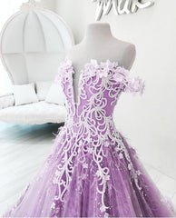 Bridesmaid Dresses Green, Off The Shoulder Lilac Appliques Floor Length Prom Dresses