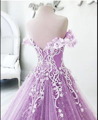 Bridesmaid Dresses 2040, Off The Shoulder Lilac Appliques Floor Length Prom Dresses