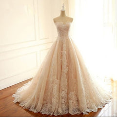 Wedding Dress For Outside Wedding, Sweetheart A Line Appliques Princess Prom Dresses