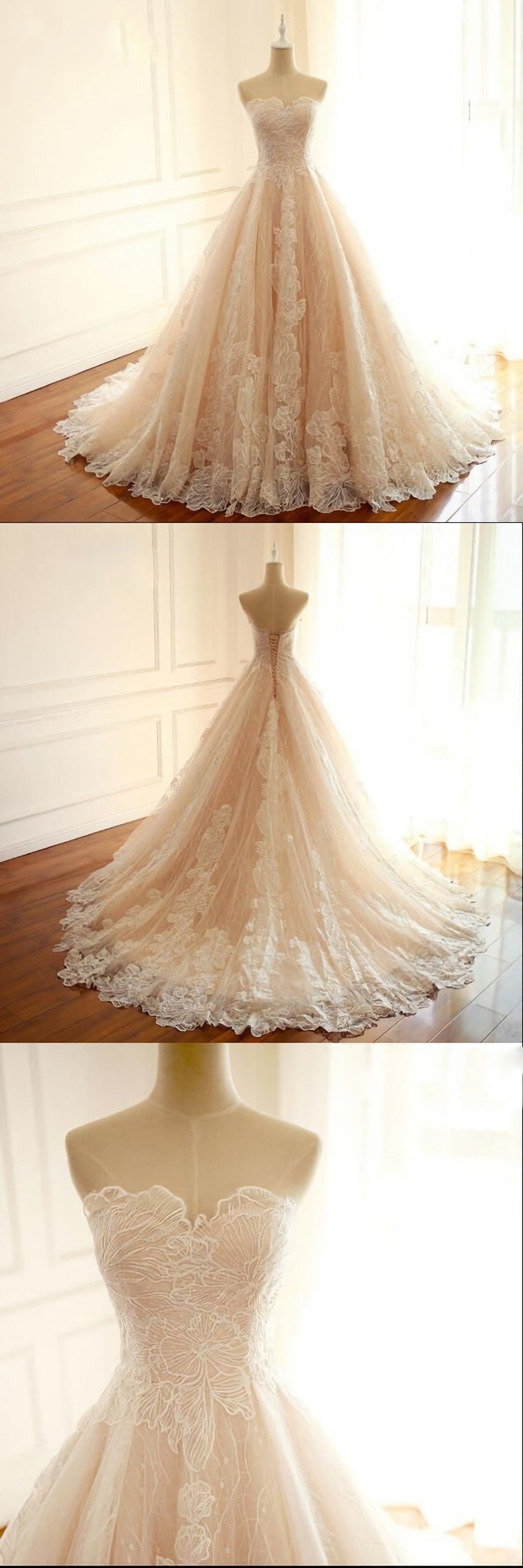 Wedding Dresses Website, Sweetheart A Line Appliques Princess Prom Dresses
