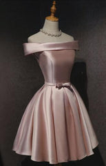 Formal Dresses Long Sleeves, Pink Satin Off Shoulder Cute 2024 Pink Homecoming Dresses