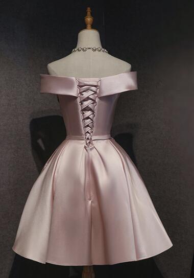 Formal Dress Off The Shoulder, Pink Satin Off Shoulder Cute 2024 Pink Homecoming Dresses