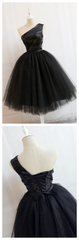 Prom Aesthetic, Black One Shoulder Short Black Tulle Homecoming Dresses