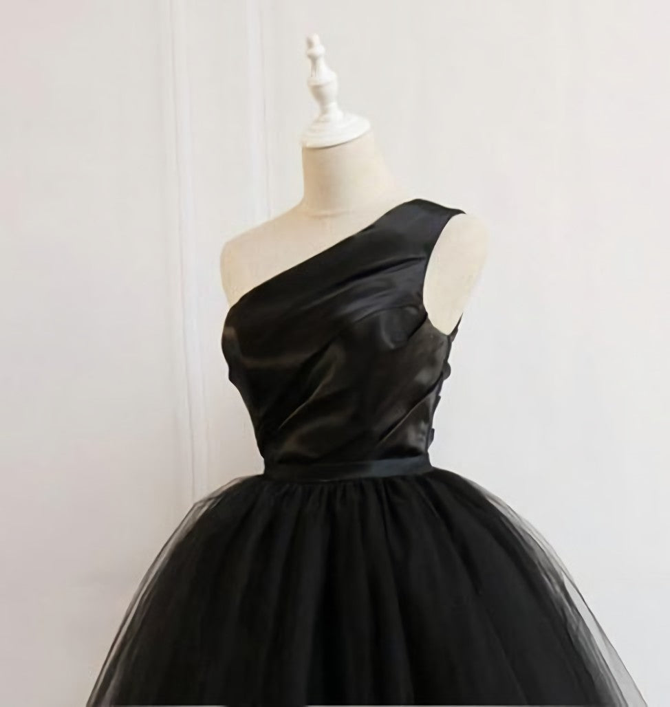 Design Dress Casual, Black One Shoulder Short Black Tulle Homecoming Dresses