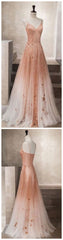 Party Dress Sleeve, Unique champagne tulle long tulle Evening Dresses