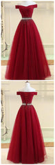 Party Dresses With Boots, A Line Burgundy Off The Shoulder Lace Up Tulle Sweetheart Long Prom Dresses