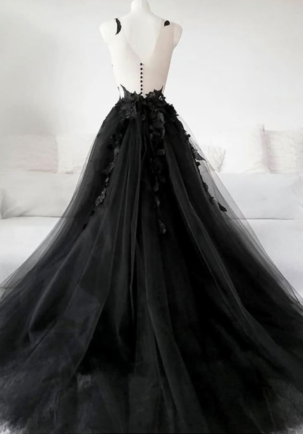 Party Dress Glitter, Black tulle applique long fabulous custom made black Evening Dresses