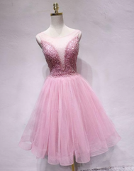 Party Dress 2034, Spark Queen Pink Tulle Sequin Short Prom Dress, Pink Homecoming Dress