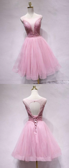Party Dresses 2032, Spark Queen Pink Tulle Sequin Short Prom Dress, Pink Homecoming Dress