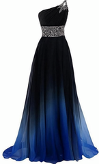 Party Dress And Gown, New Arrival One Shoulder Beaded Long Prom Dress, Custom Made Women Party Gowns