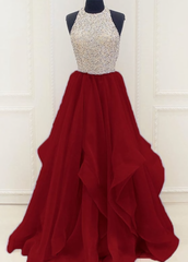 Party Dress Stores, Gorgeous Beaded Sequins Prom Dresses, Keyhole Organza Sweet Party Gown