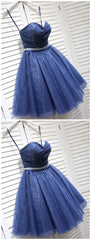 Party Dress Afternoon Tea, Sparkly A-Line Sweetheart Open Back Navy Sequins Short Short Homecoming Dresses