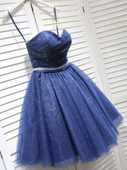 Stylish Outfit, Sparkly A-Line Sweetheart Open Back Navy Sequins Short Short Homecoming Dresses