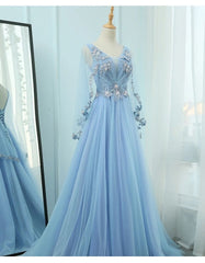 Party Dresses Store, Beautiful Tulle Light Blue Floor Length Prom Dress, New Party Dress