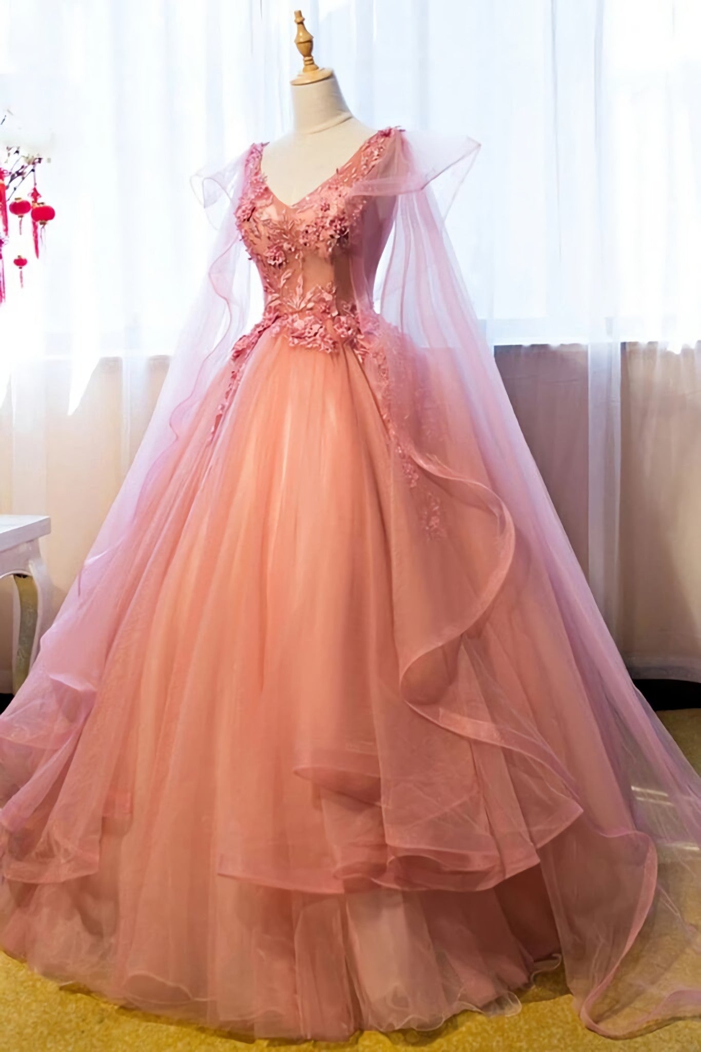Party Dresses For Teenage Girl, Tulle Sweet 16 With Lace Applique Long Party Dresses