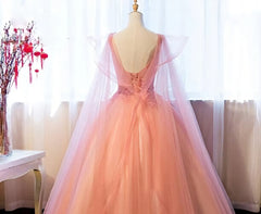 Party Dress For Teenage Girl, Tulle Sweet 16 With Lace Applique Long Party Dresses