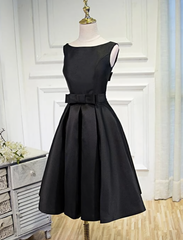 Fancy Outfit, Lovely Simple Black Satin Knee Length Party Dresses